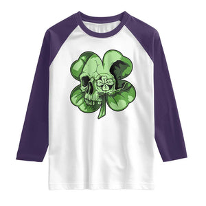 St Patricks Day Lucky Shamrock Skull Gift Raglan Shirt TS12 White Purple Print Your Wear
