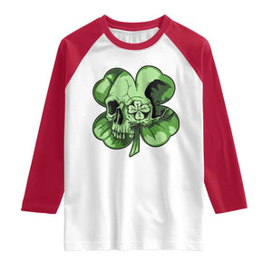 St Patricks Day Lucky Shamrock Skull Gift Raglan Shirt TS12 White Red Print Your Wear
