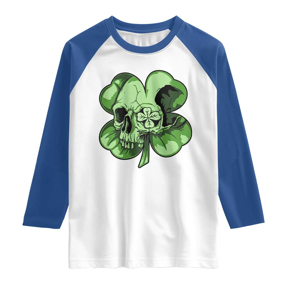 St Patricks Day Lucky Shamrock Skull Gift Raglan Shirt TS12 White Royal Print Your Wear
