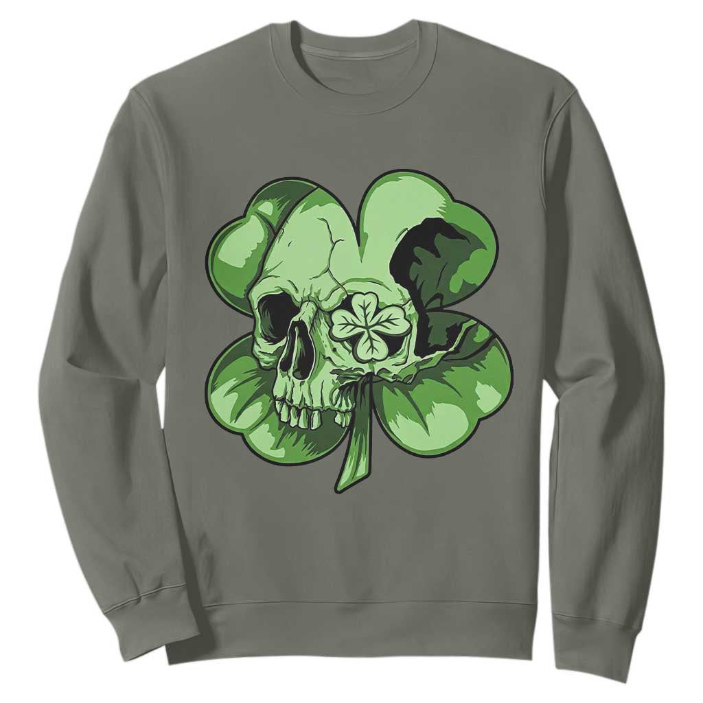 St Patricks Day Lucky Shamrock Skull Gift Sweatshirt TS12 Military Green Print Your Wear