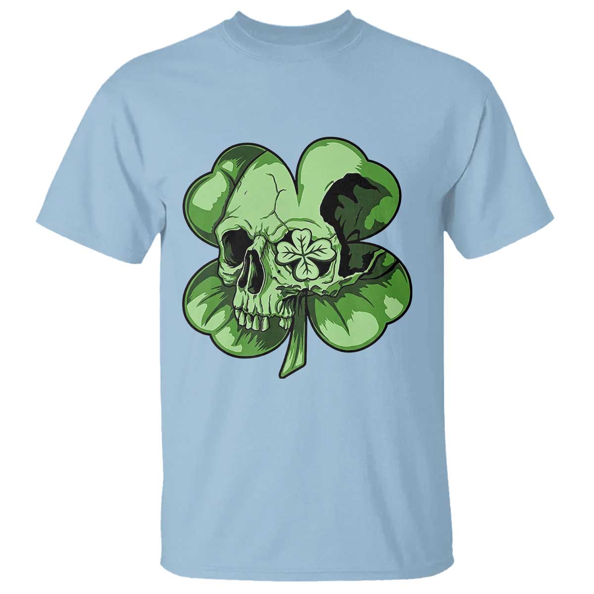 St Patricks Day Lucky Shamrock Skull Gift T Shirt TS12 Light Blue Print Your Wear
