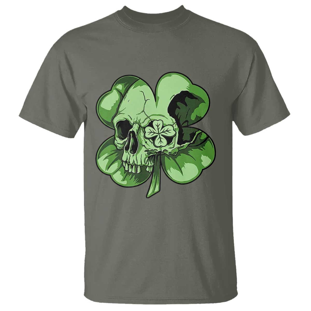 St Patricks Day Lucky Shamrock Skull Gift T Shirt TS12 Military Green Print Your Wear