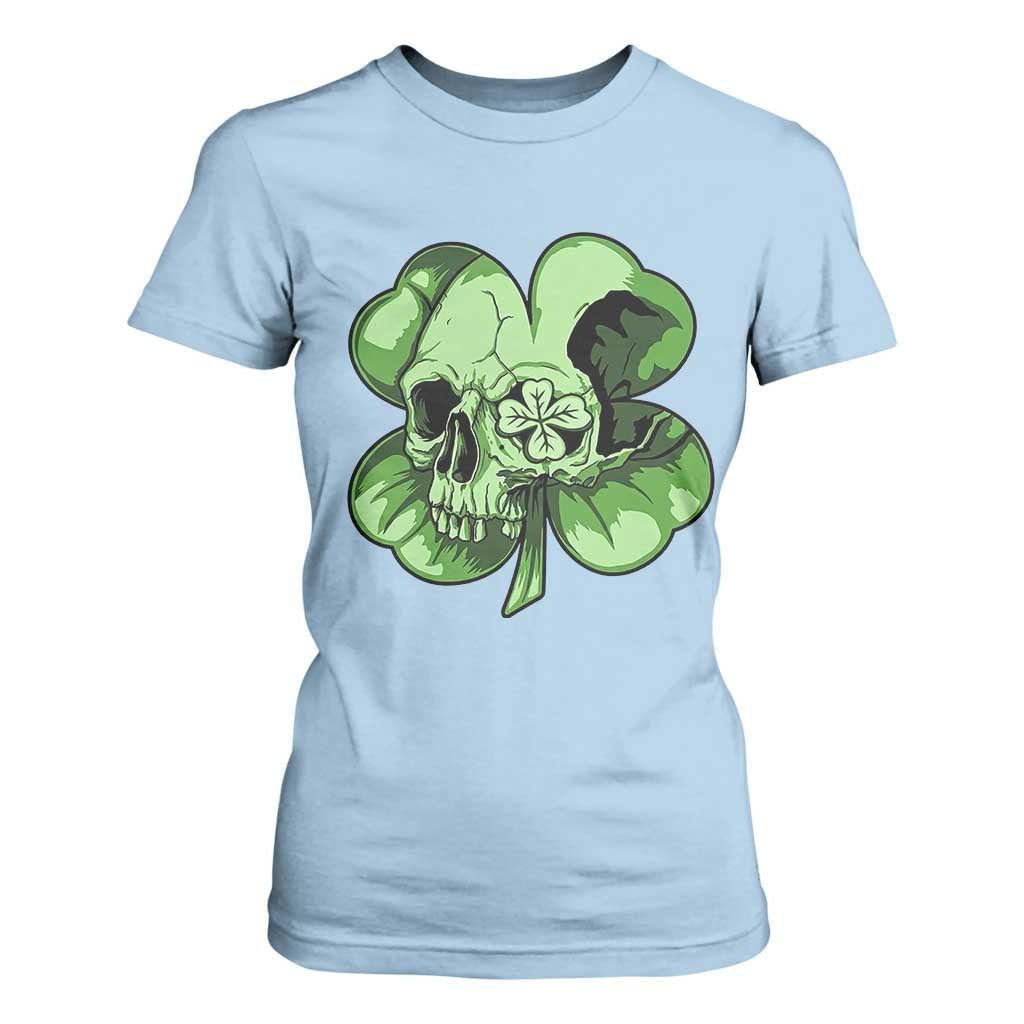 St Patricks Day Lucky Shamrock Skull Gift T Shirt For Women TS12 Light Blue Print Your Wear