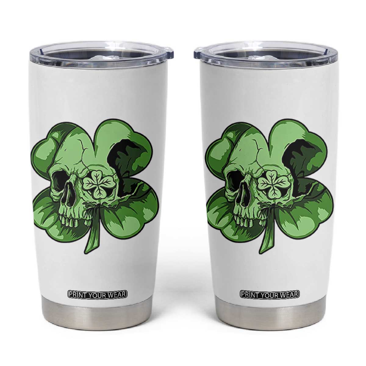 St Patricks Day Lucky Shamrock Skull Gift Tumbler Cup TS12 White Print Your Wear