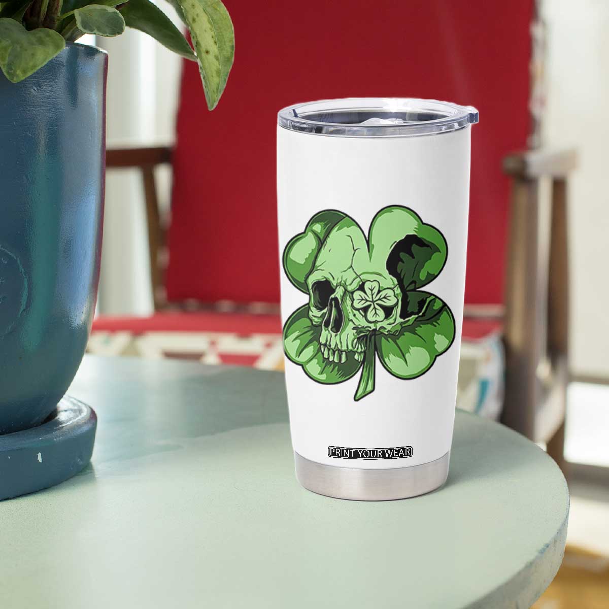 St Patricks Day Lucky Shamrock Skull Gift Tumbler Cup TS12 Print Your Wear
