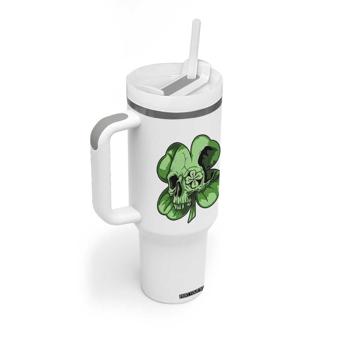 St Patricks Day Lucky Shamrock Skull Gift Tumbler With Handle TS12 Print Your Wear