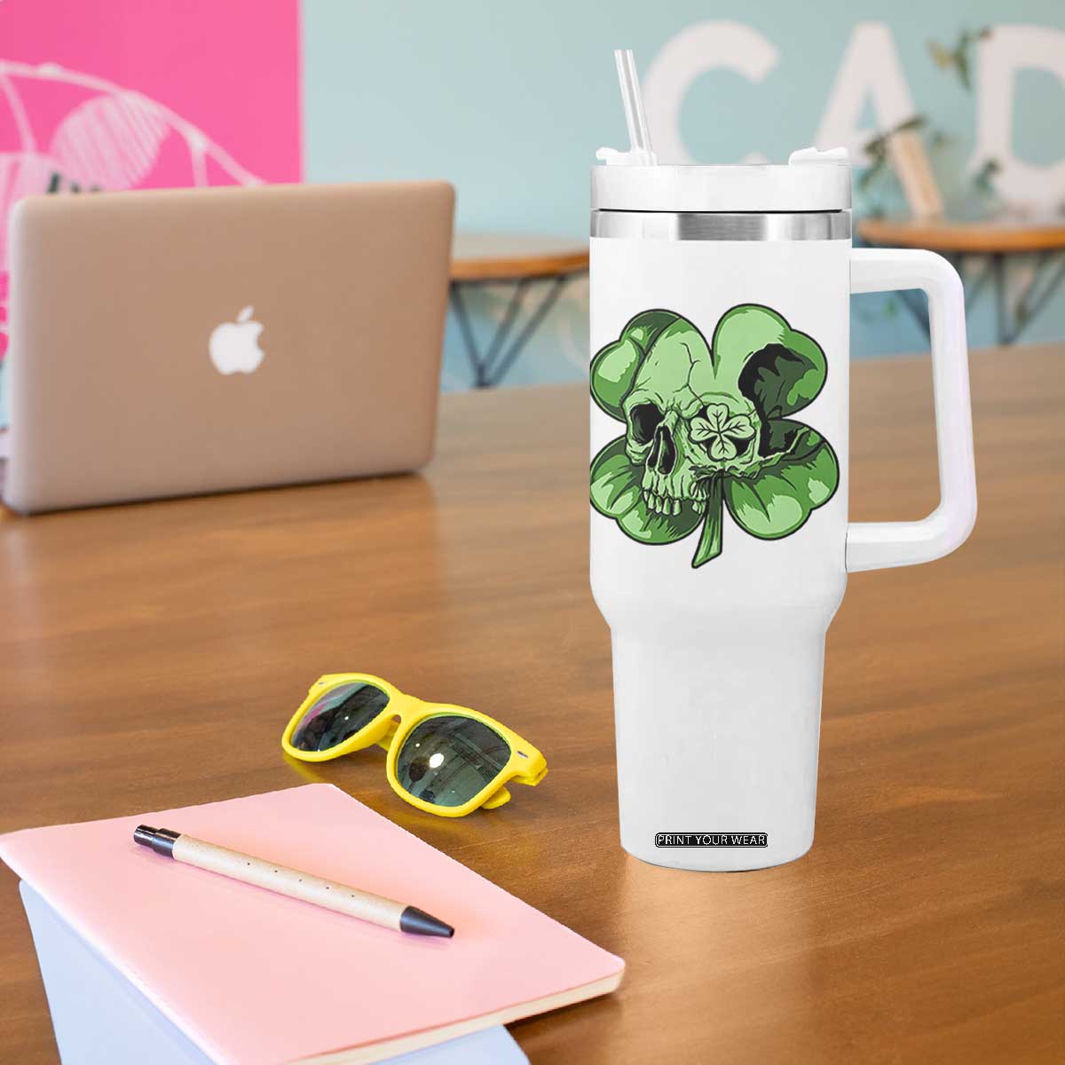 St Patricks Day Lucky Shamrock Skull Gift Tumbler With Handle TS12 Print Your Wear