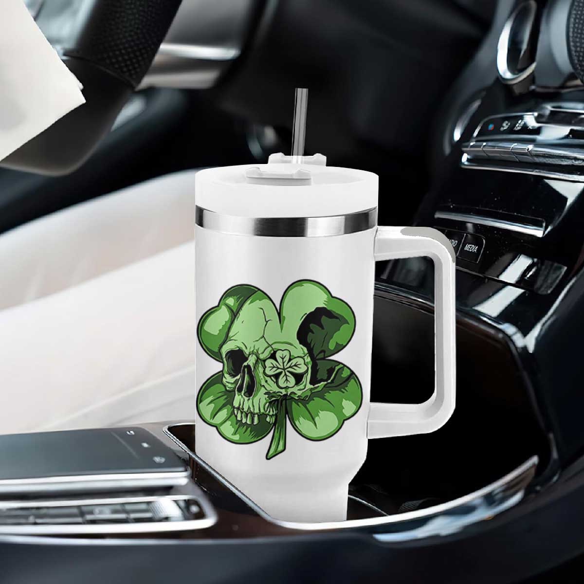 St Patricks Day Lucky Shamrock Skull Gift Tumbler With Handle TS12 Print Your Wear
