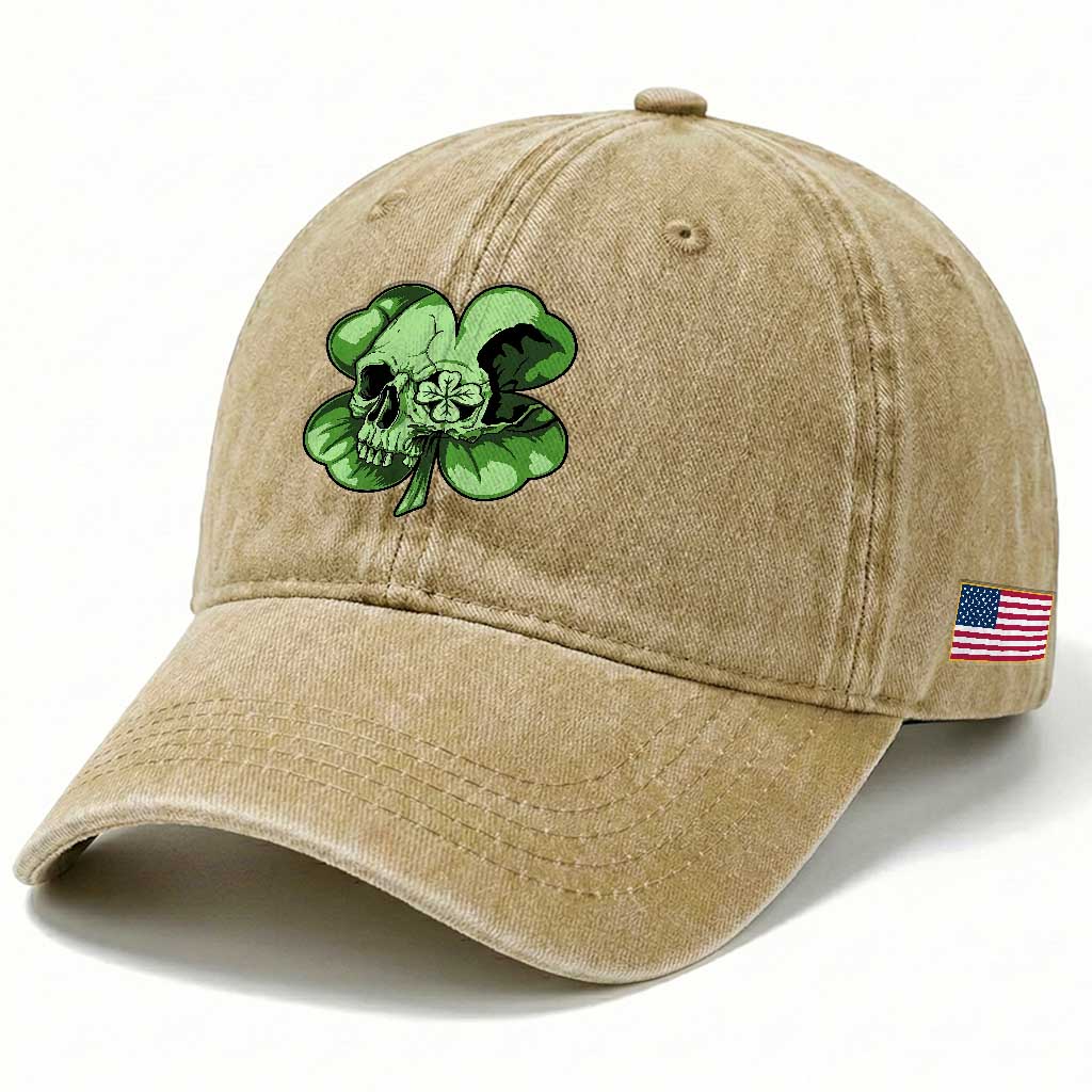 St Patricks Day Lucky Shamrock Skull Gift Washed Cotton Baseball Cap TS12 Print Your Wear