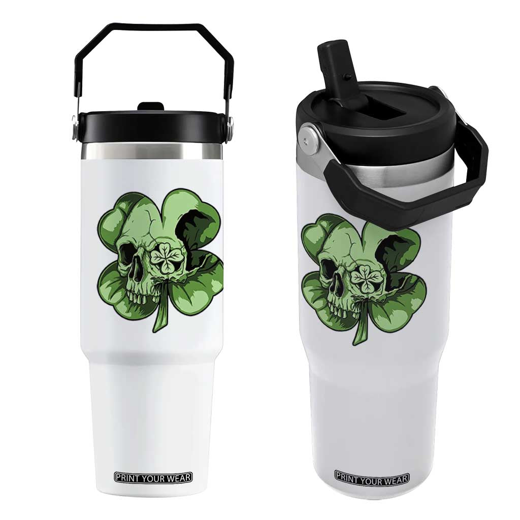 St Patricks Day Lucky Shamrock Skull Gift Flip Straw Tumbler TS12 One Size: 30 oz White Print Your Wear