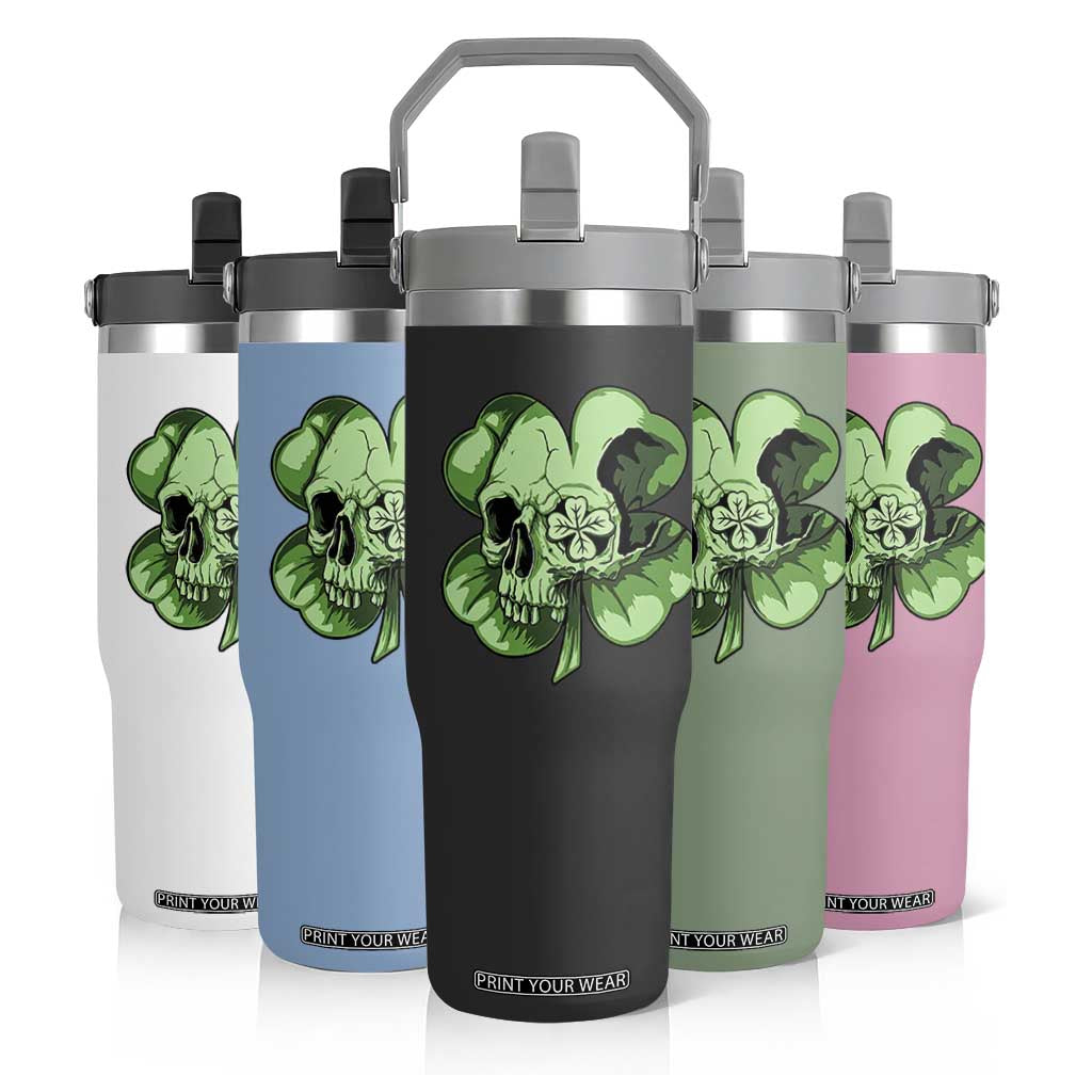 St Patricks Day Lucky Shamrock Skull Gift Flip Straw Tumbler TS12 Print Your Wear