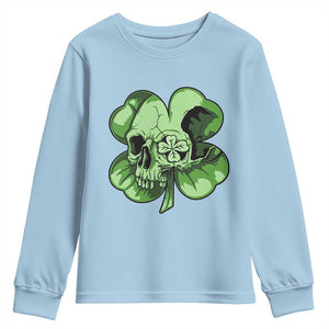 St Patricks Day Lucky Shamrock Skull Gift Youth Sweatshirt TS12 Light Blue Print Your Wear