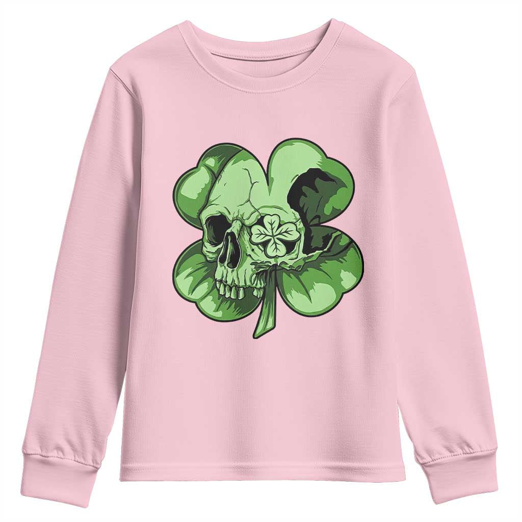 St Patricks Day Lucky Shamrock Skull Gift Youth Sweatshirt TS12 Light Pink Print Your Wear