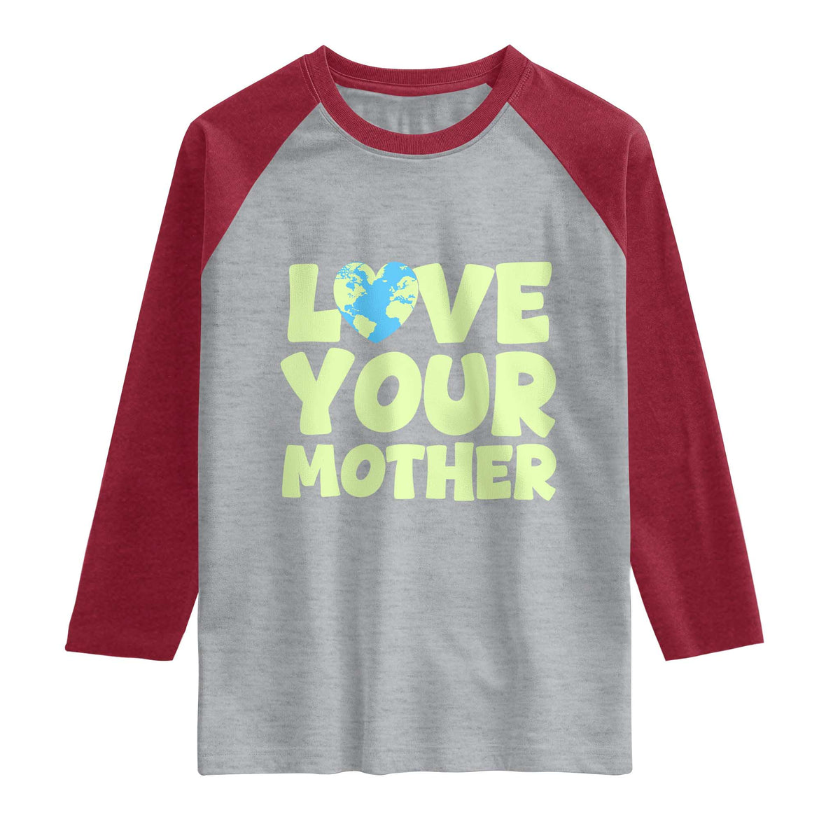 Love Your Mother Earth Day Raglan Shirt Nature Lover Gift TS12 Heather Gray Heather Red Print Your Wear
