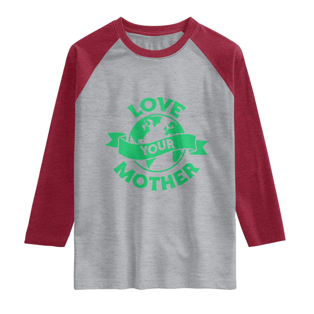 Love Your Mother Earth Day Raglan Shirt Protect Our Planet TS12 Heather Gray Heather Red Print Your Wear