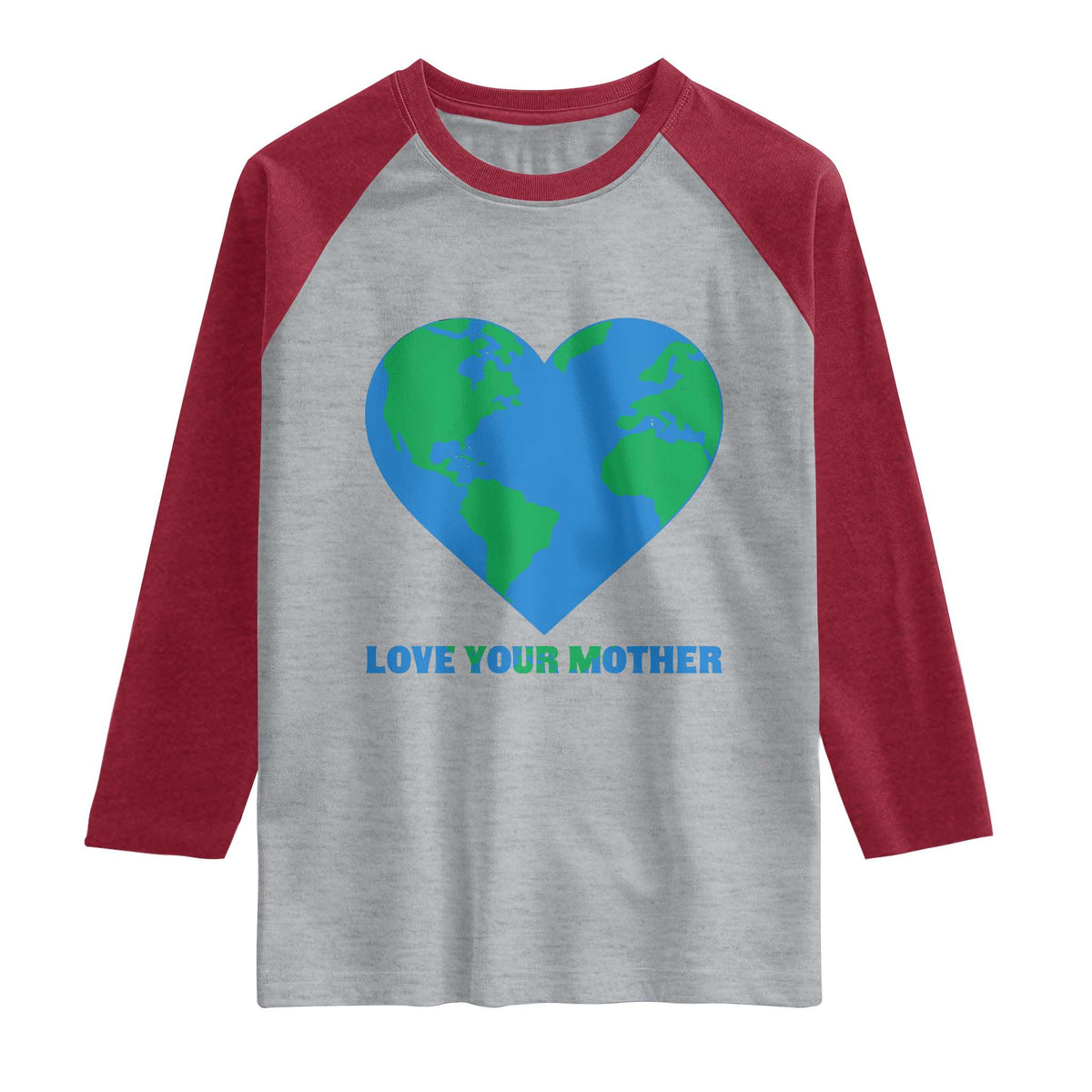 Love Your Mother Earth Day Raglan Shirt Environmental Activism TS12 Heather Gray Heather Red Print Your Wear