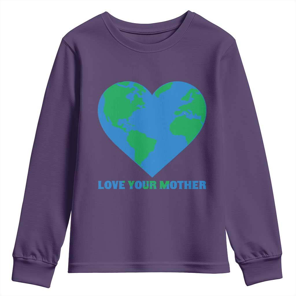 Love Your Mother Earth Day Youth Sweatshirt Environmental Activism TS12 Purple Print Your Wear