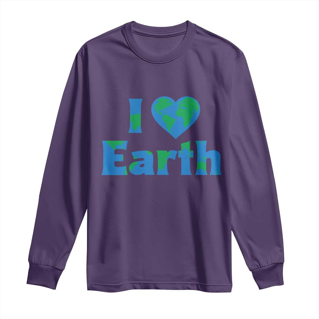 Earth Day Environmental Activism Long Sleeve Shirt I Love Earth TS12 Purple Print Your Wear