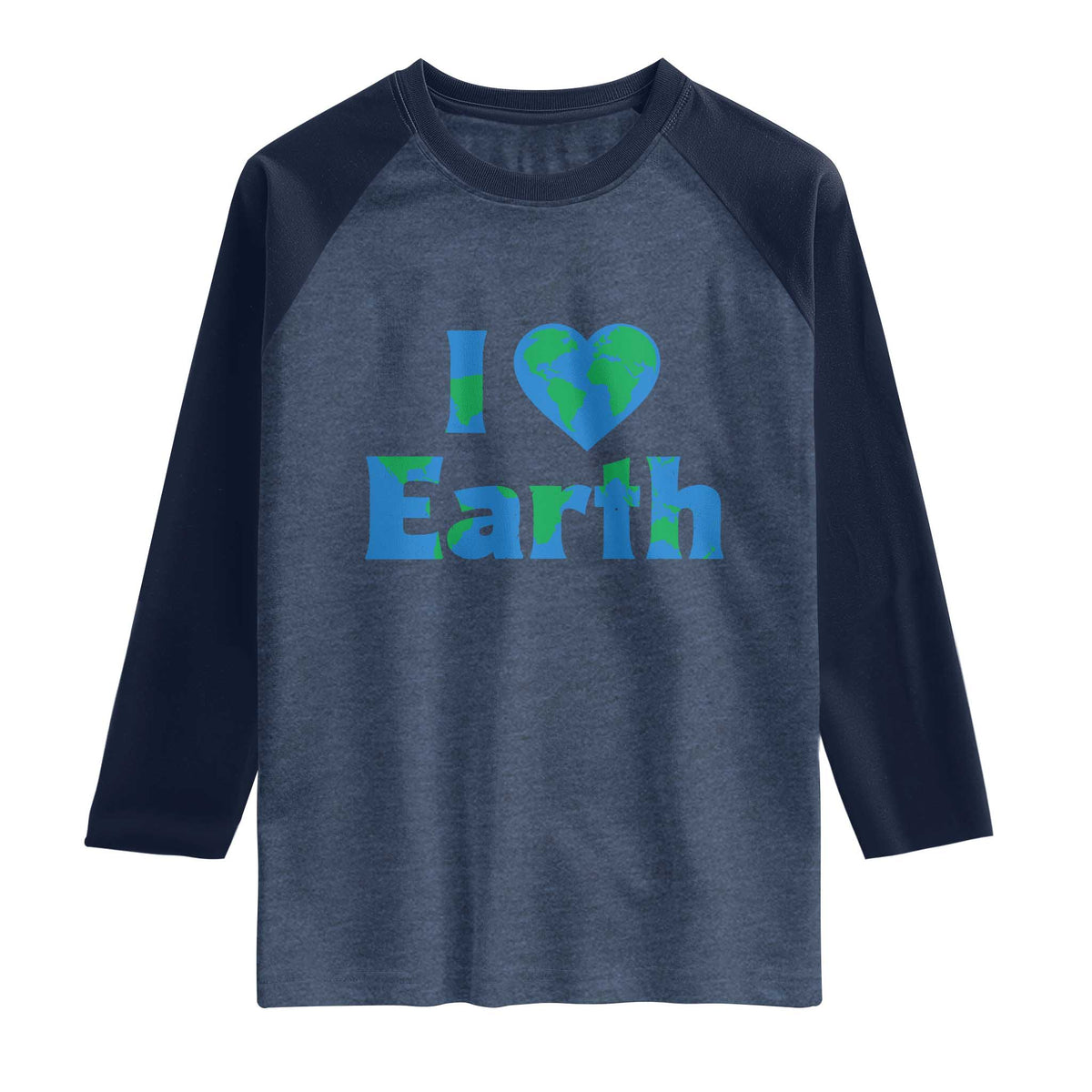 Earth Day Environmental Activism Raglan Shirt I Love Earth TS12 Heather Denim Navy Print Your Wear