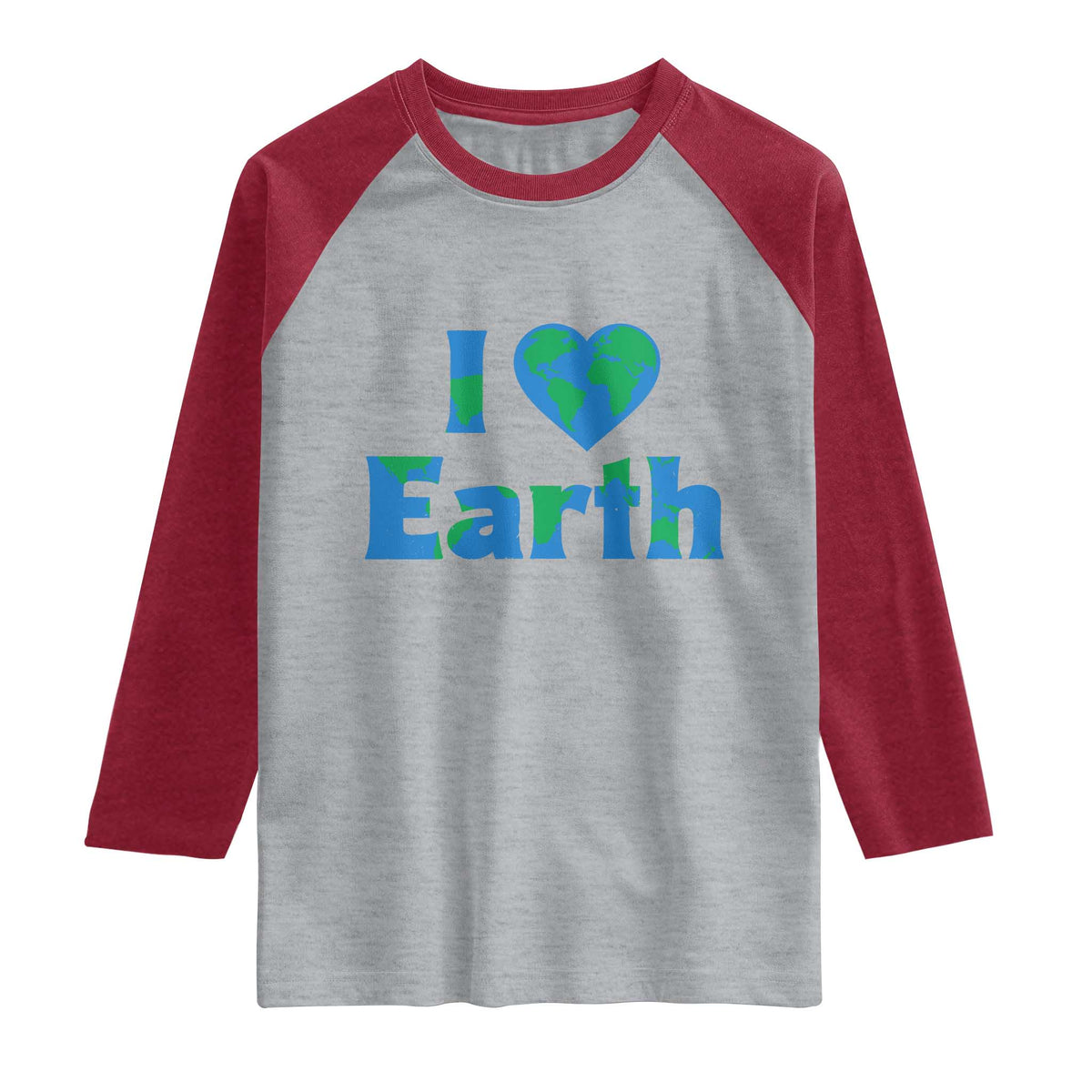 Earth Day Environmental Activism Raglan Shirt I Love Earth TS12 Heather Gray Heather Red Print Your Wear