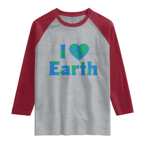 Earth Day Environmental Activism Raglan Shirt I Love Earth TS12 Heather Gray Heather Red Print Your Wear