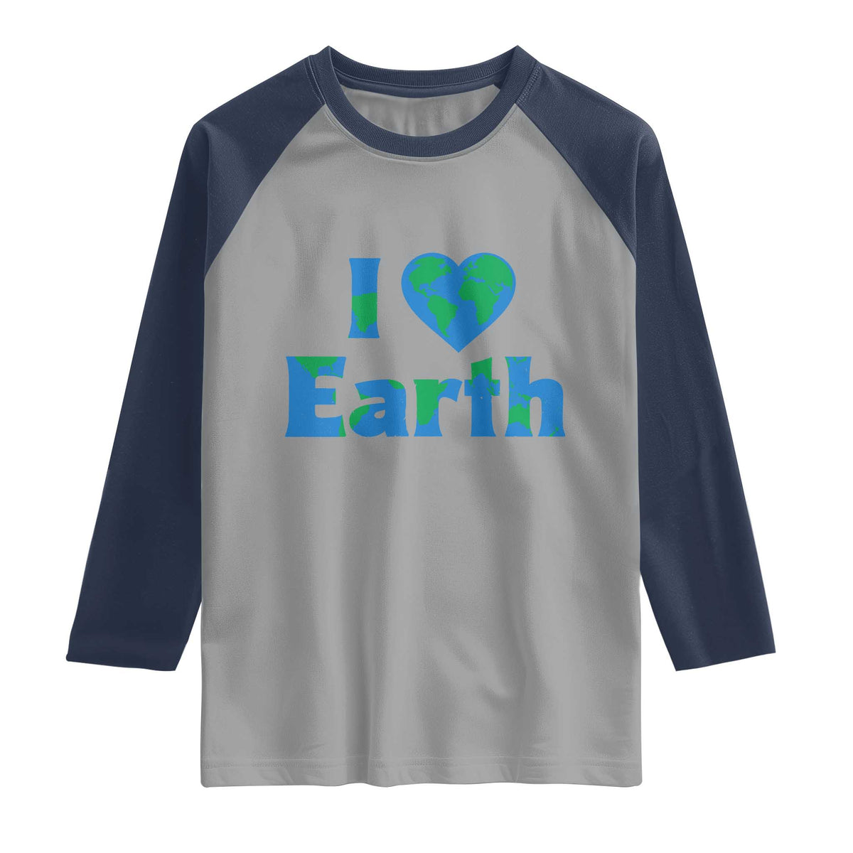 Earth Day Environmental Activism Raglan Shirt I Love Earth TS12 Sport Gray Navy Print Your Wear