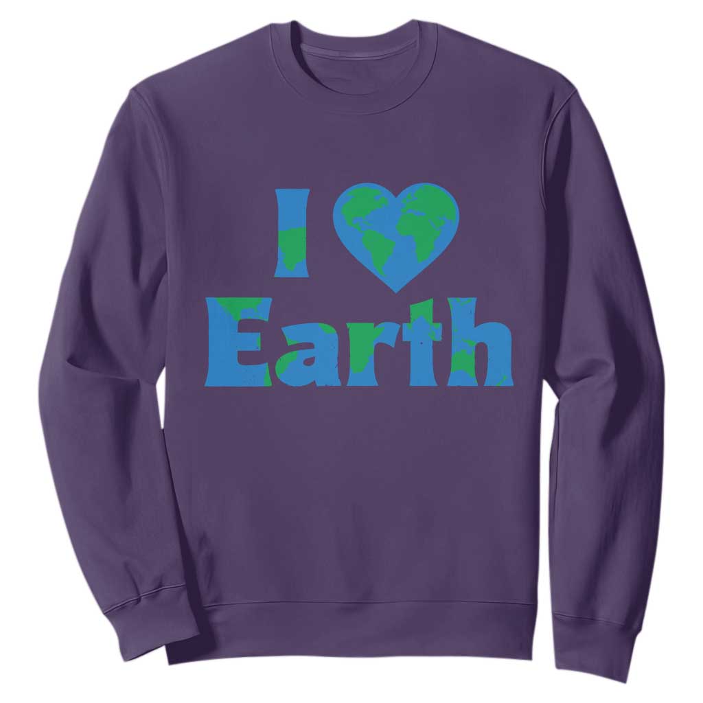 Earth Day Environmental Activism Sweatshirt I Love Earth TS12 Purple Print Your Wear