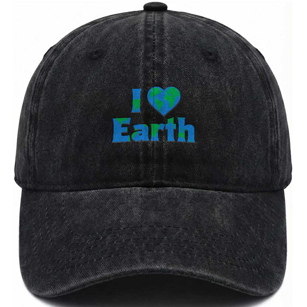 Earth Day Environmental Activism Washed Cotton Baseball Cap I Love Earth TS12 Washed Cap Universal Fit Black Print Your Wear