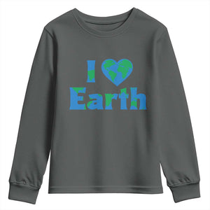 Earth Day Environmental Activism Youth Sweatshirt I Love Earth TS12 Dark Heather Print Your Wear