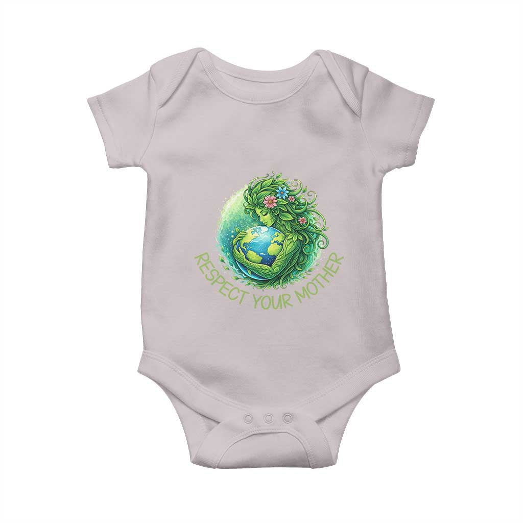 Respect Your Mother Baby Onesie Earth Mother Hugging Planet TS12 Ice Gray Print Your Wear