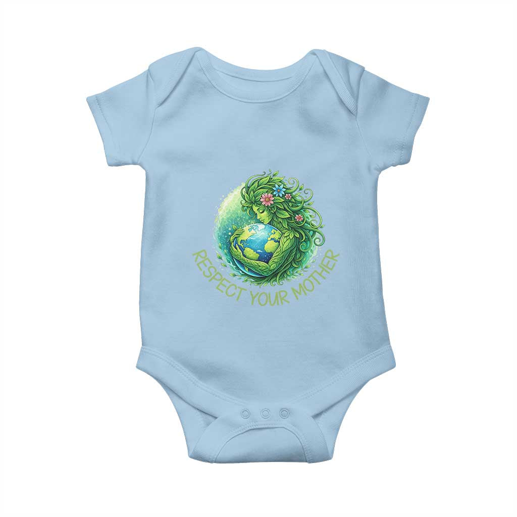 Respect Your Mother Baby Onesie Earth Mother Hugging Planet TS12 Light Blue Print Your Wear