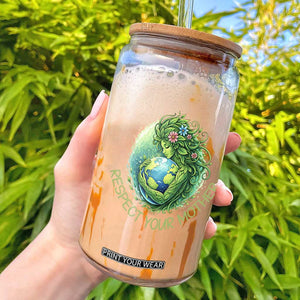 Respect Your Mother Glass Can Earth Mother Hugging Planet TS12 White Print Your Wear