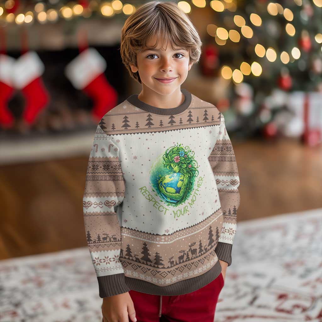Respect Your Mother Ugly Christmas Sweater Earth Mother Hugging Planet TS12 Mocha Mousse Print Your Wear