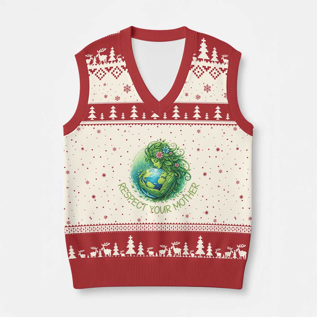 Respect Your Mother V-Neck Knit Sweater Vest Earth Mother Hugging Planet TS12 Beige Red Print Your Wear