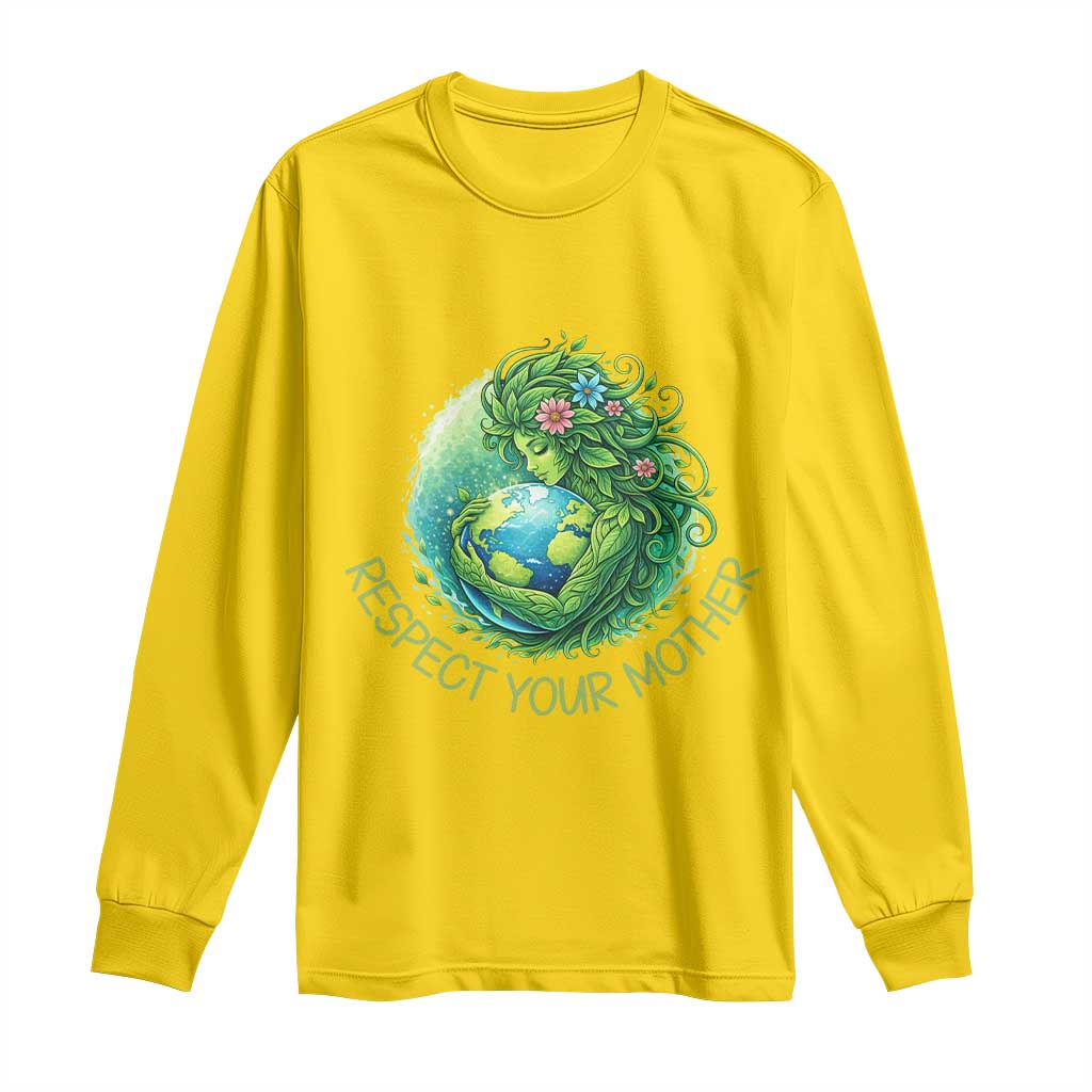 Respect Your Mother Long Sleeve Shirt Earth Mother Hugging Planet TS12 Daisy Print Your Wear