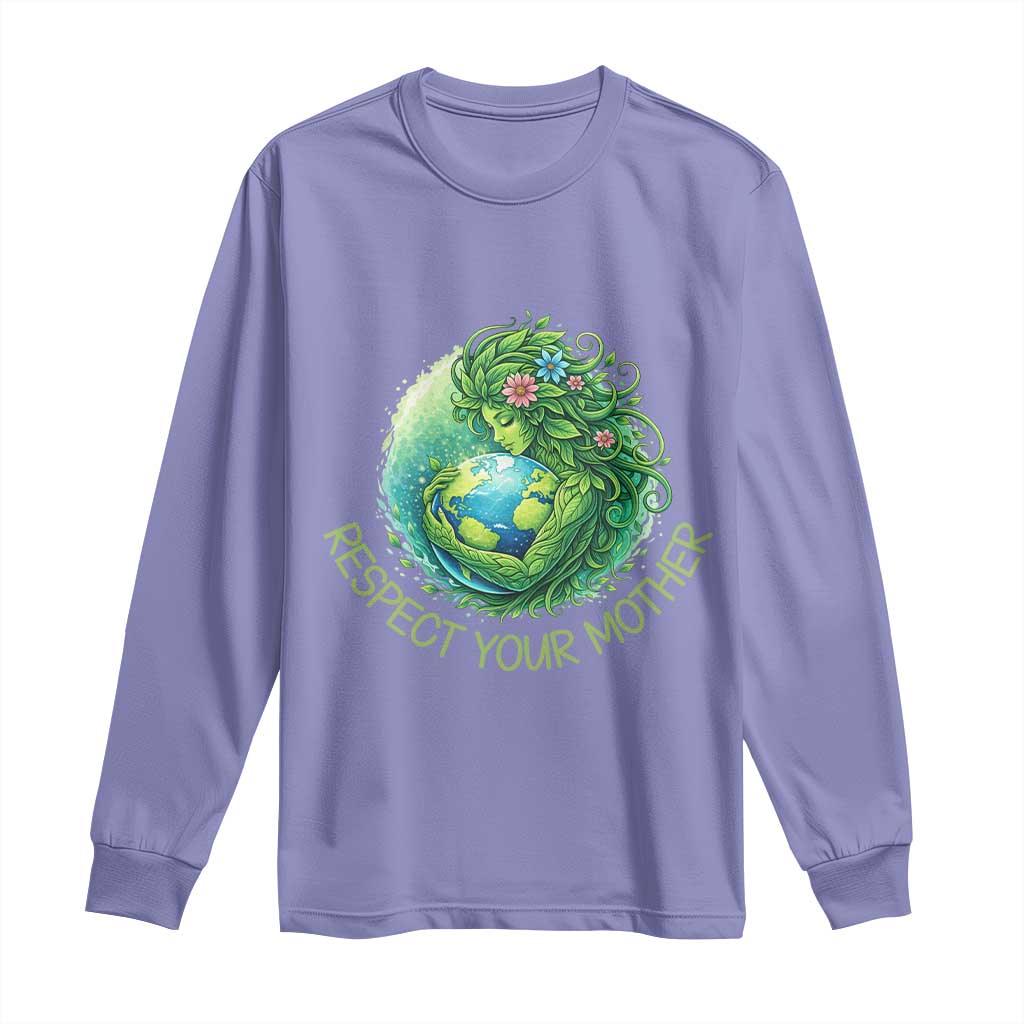 Respect Your Mother Long Sleeve Shirt Earth Mother Hugging Planet TS12 Violet Print Your Wear