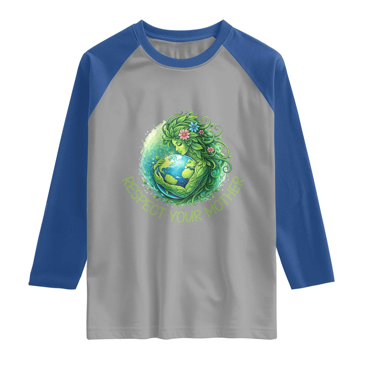 Respect Your Mother Raglan Shirt Earth Mother Hugging Planet TS12 Sport Gray Royal Print Your Wear