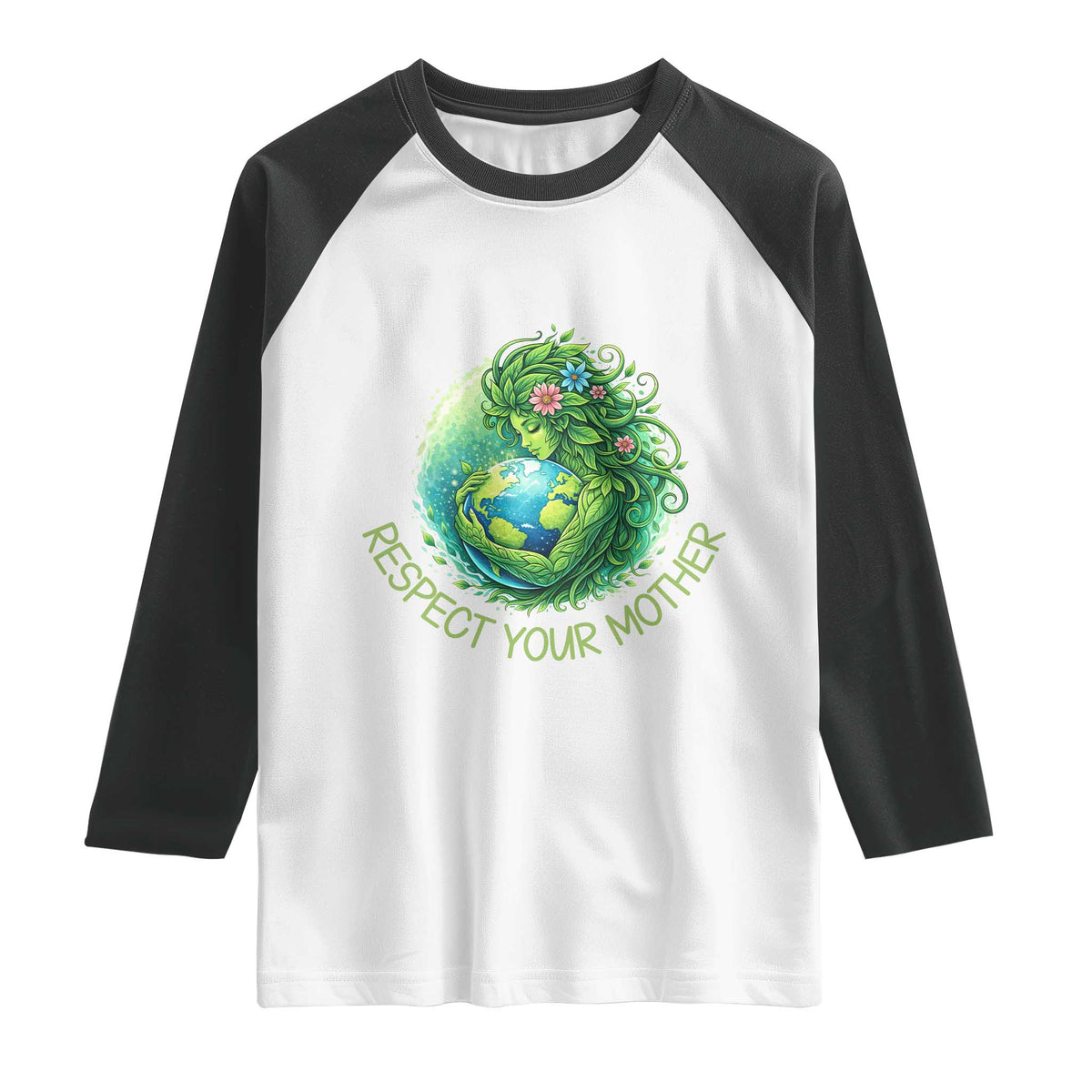 Respect Your Mother Raglan Shirt Earth Mother Hugging Planet TS12 White Black Print Your Wear