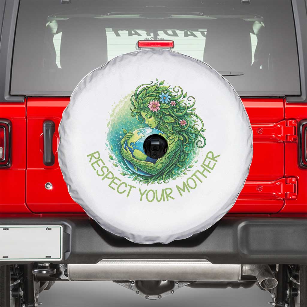 Respect Your Mother Spare Tire Cover Earth Mother Hugging Planet TS12 White Print Your Wear