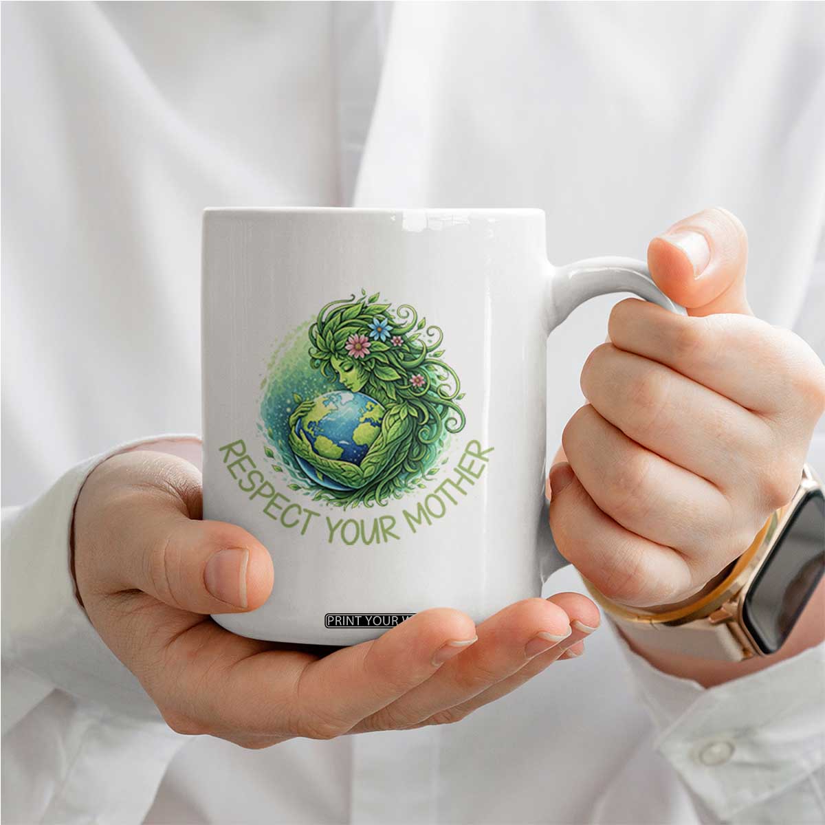 Respect Your Mother Coffee Mug Earth Mother Hugging Planet TS12 Print Your Wear