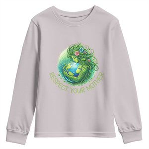 Respect Your Mother Youth Sweatshirt Earth Mother Hugging Planet TS12 Ice Gray Print Your Wear