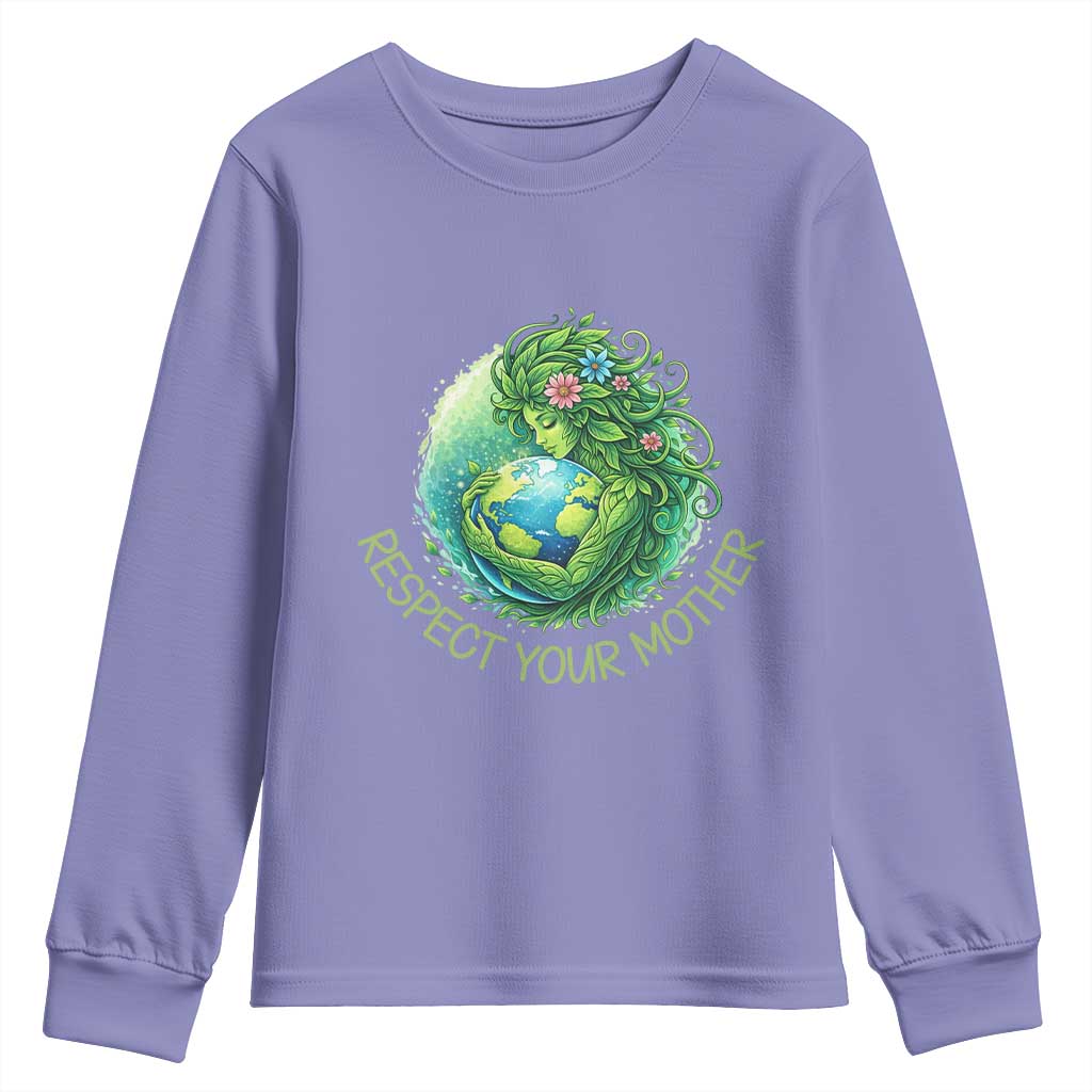 Respect Your Mother Youth Sweatshirt Earth Mother Hugging Planet TS12 Violet Print Your Wear
