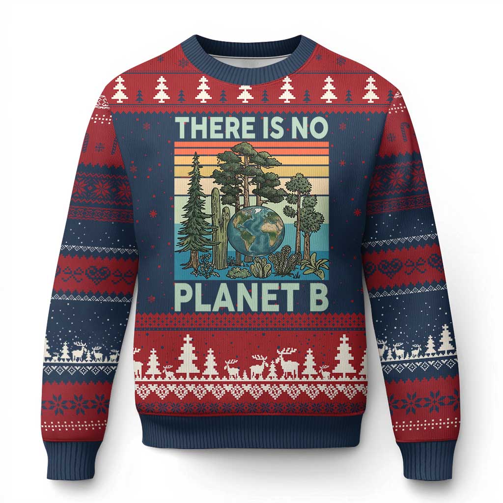 Vintage There Is No Planet B Earth Day Gift Ugly Christmas Sweater TS12 Navy Red Print Your Wear