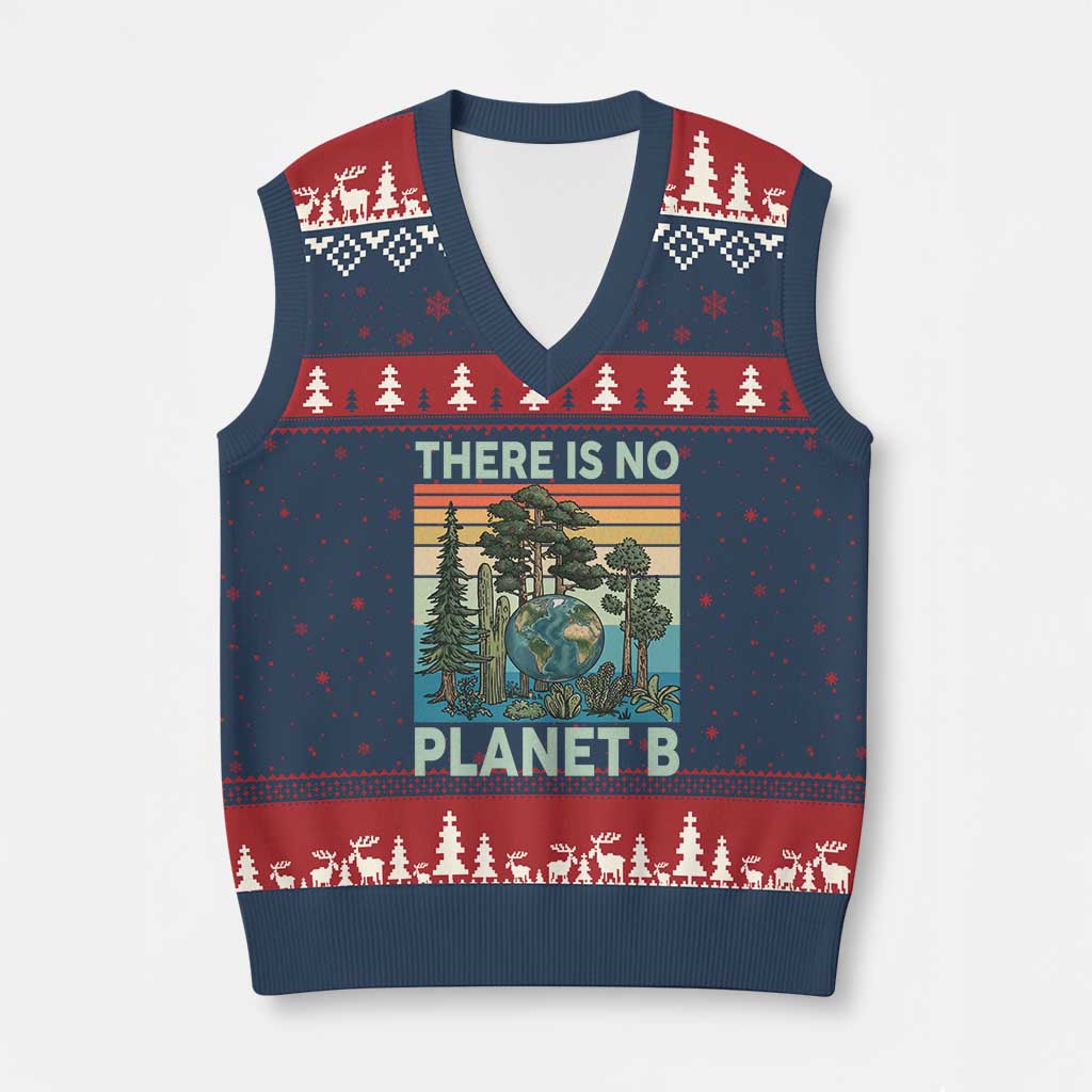 Vintage There Is No Planet B Earth Day Gift V-Neck Knit Sweater Vest TS12 Navy Red Print Your Wear
