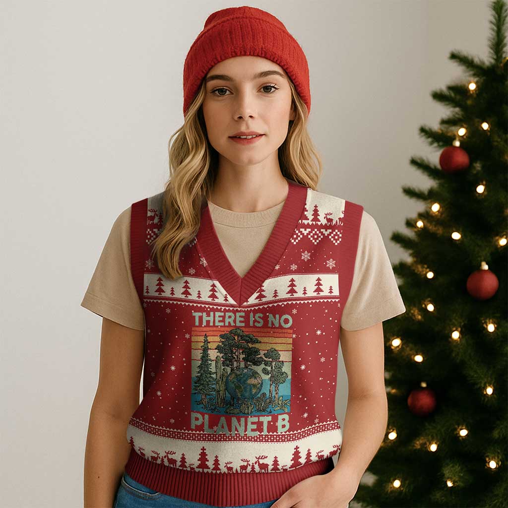 Vintage There Is No Planet B Earth Day Gift V-Neck Knit Sweater Vest TS12 Red Beige Print Your Wear