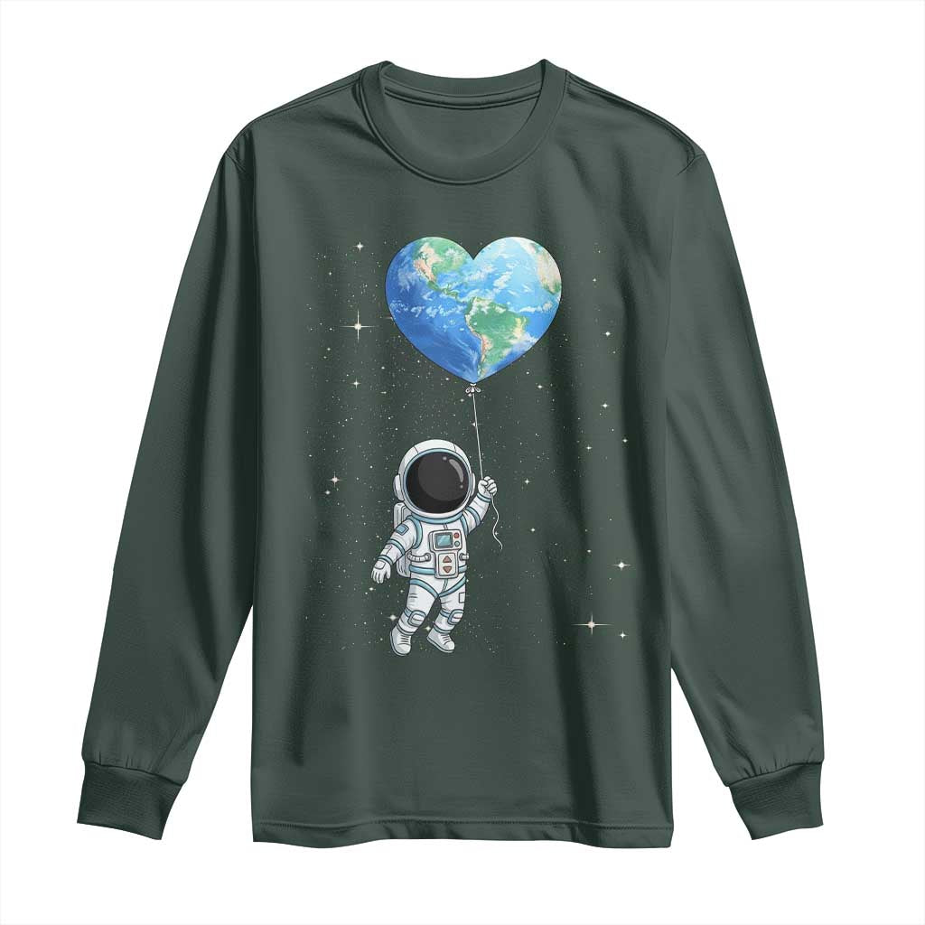 Astronaut Protect The Planet Long Sleeve Shirt Earth Day Gift TS12 Dark Forest Green Print Your Wear
