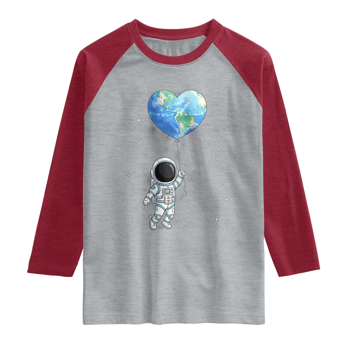 Astronaut Protect The Planet Raglan Shirt Earth Day Gift TS12 Heather Gray Heather Red Print Your Wear