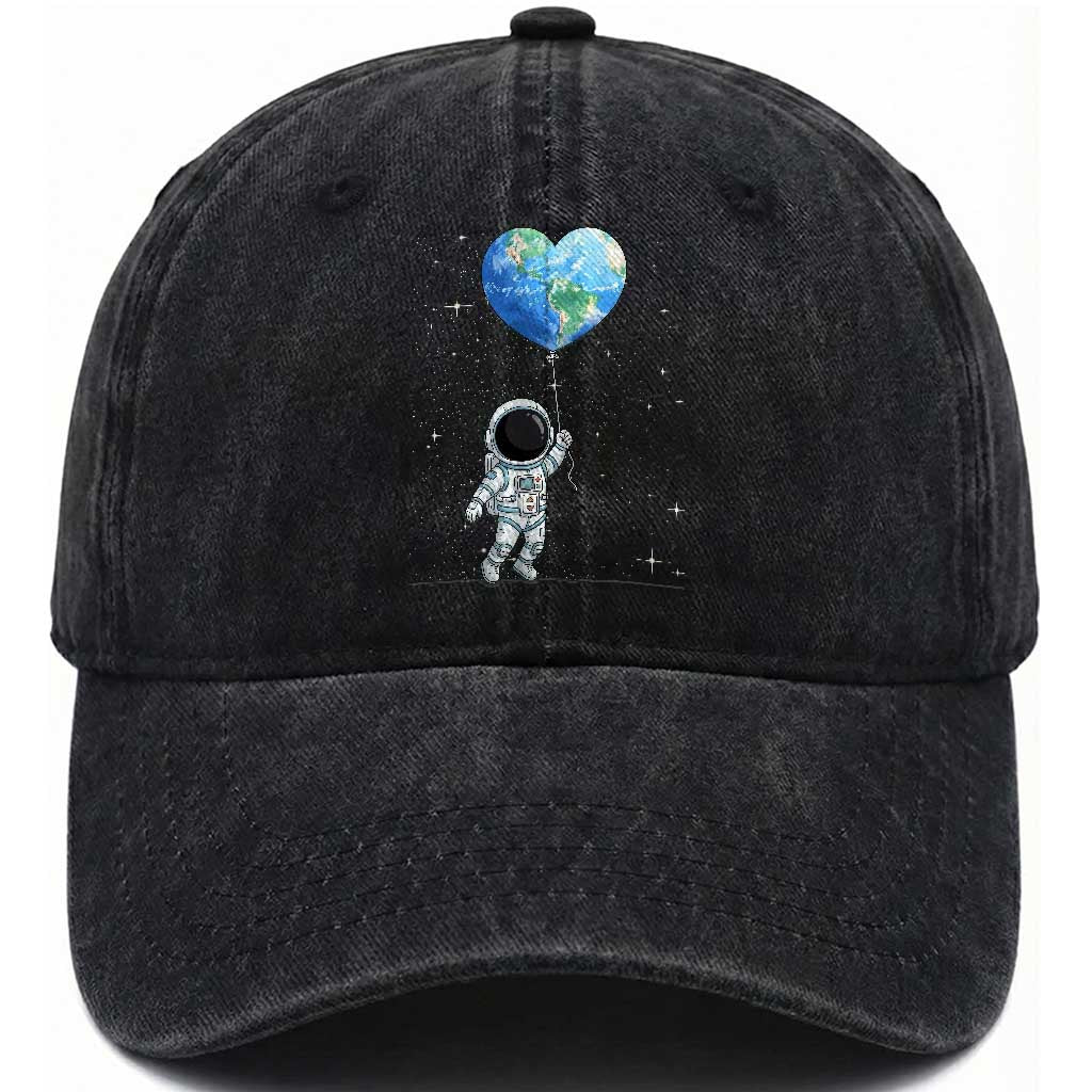 Astronaut Protect The Planet Washed Cotton Baseball Cap Earth Day Gift TS12 Washed Cap Universal Fit Black Print Your Wear