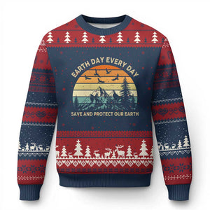 Earth Day Everyday Ugly Christmas Sweater Save And Protect Our Earth TS12 Navy Red Print Your Wear