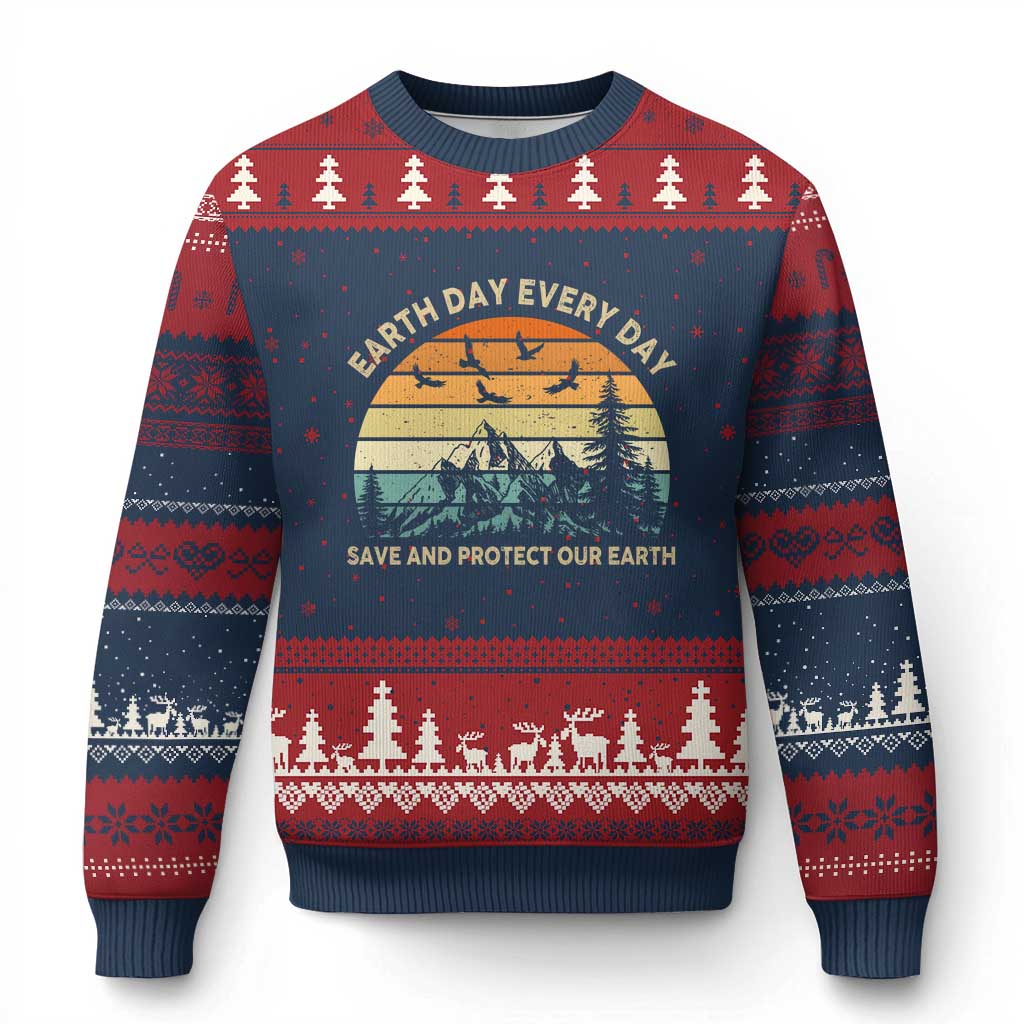 Earth Day Everyday Ugly Christmas Sweater Save And Protect Our Earth TS12 Navy Red Print Your Wear